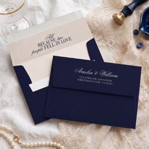 Old Money Classy Timeless Navy Blue Cream Wedding Envelope