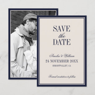 Old Money Classy Timeless Navy Blue Cream Wedding Save The Date