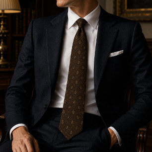 Old Money Dark Brown Gold Heraldic Neck Tie