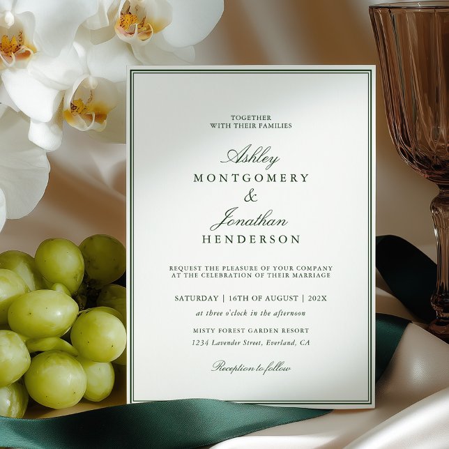 Old Money Dark Green Wedding Invitation (Creator Uploaded)
