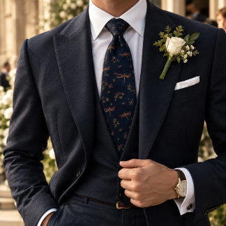 Old Money Dragonfly Garden Berry Navy Neck Tie
