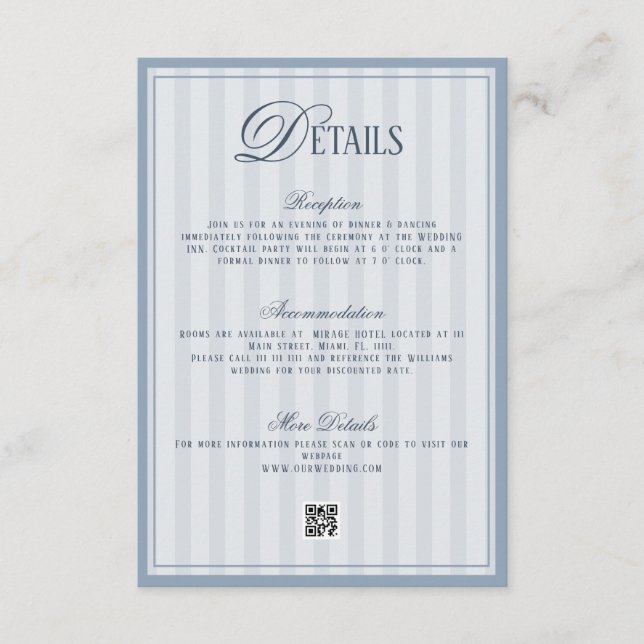 Old Money Dusty Blue Wedding Details  Enclosure Card (Front)
