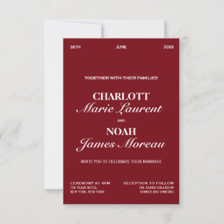 Old Money Elegant Burgundy Chic Luxury Wedding I Invitation