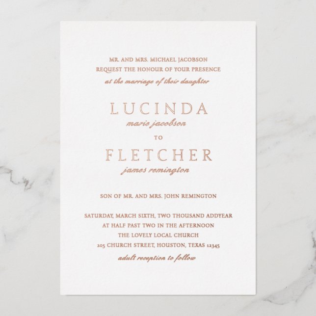 Old Money Elegant Wedding Foil Invitation (Front)