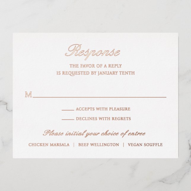 Old Money Elegant Wedding Foil RSVP Card (Front)