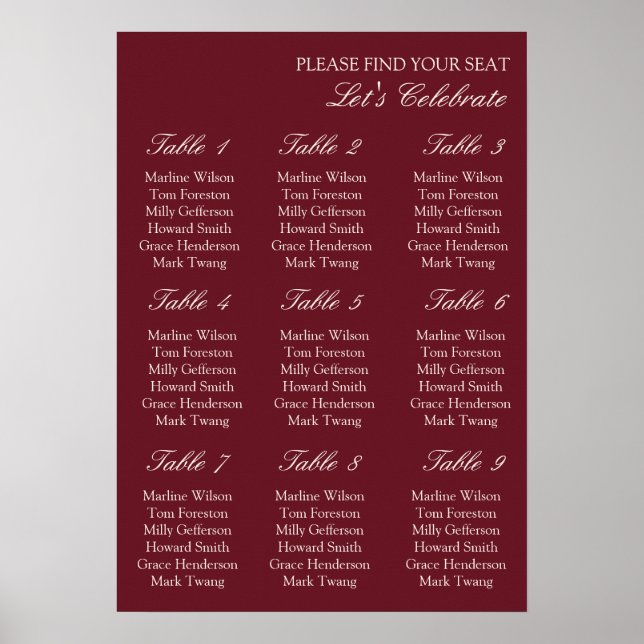 Old Money Elegant Wedding Seating Chart (Front)