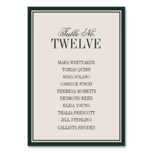 Old Money Emerald Green Cream Formal Wedding Table Number