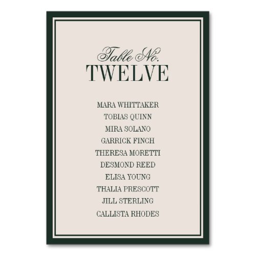 Old Money Emerald Green Cream Formal Wedding Table Number