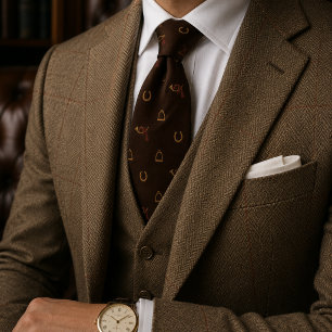 Old Money Equestrian Horseshoe Hunt Herringbone Neck Tie