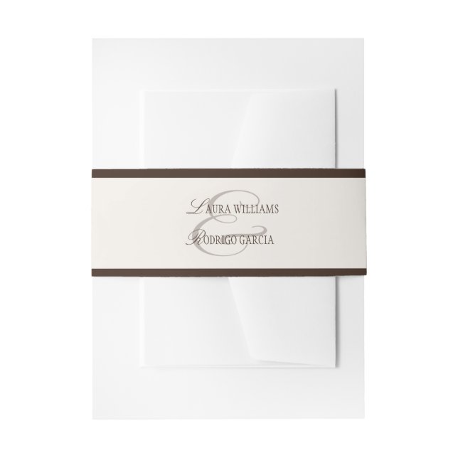 Old Money Espresso Ivory Wedding Invitation Belly Band (Front Example)