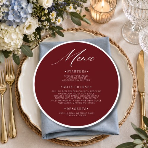 Old Money Estate Round Wedding Guest Place Menu