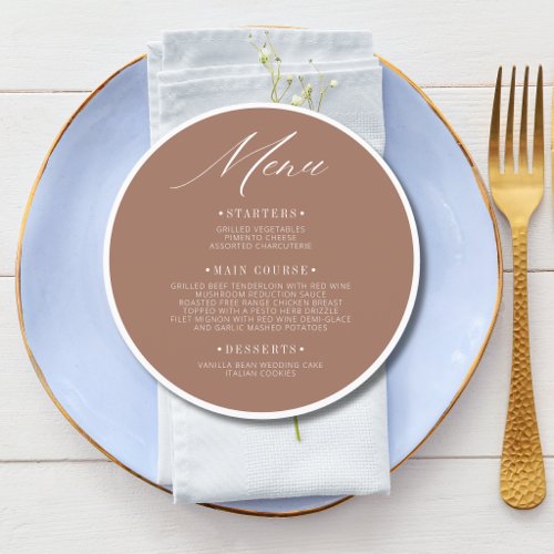 Old Money Estate Round Wedding Guest Place Menu