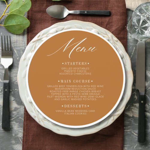 Old Money Estate Round Wedding Guest Place Menu