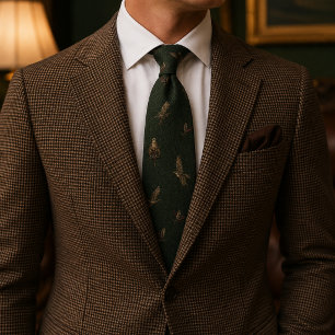 Old Money Falconry Hawk Feather Herringbone Green Neck Tie