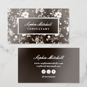 Old Money Floral Dark Brown with Silver Foil Business Cards