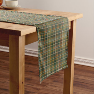 Old Money Forest Green Rust Orange Tartan Plaid Short Table Runner
