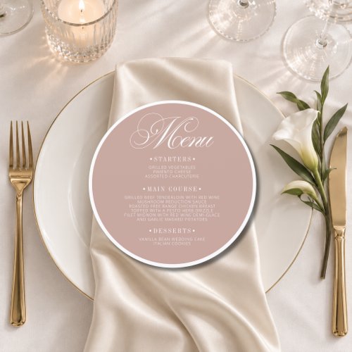 Old Money Formal Round Wedding Guest Place Menu