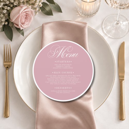 Old Money Formal Round Wedding Guest Place Menu