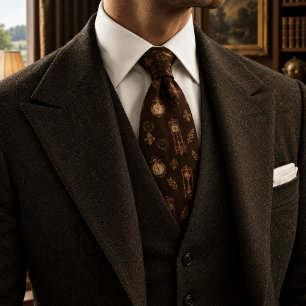 Old Money Grandfather Clock Hourglass Espresso Neck Tie