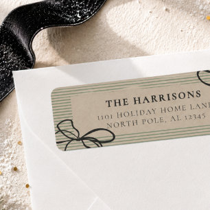 Old Money Green Stripe Hand Drawn Bow Christmas Label