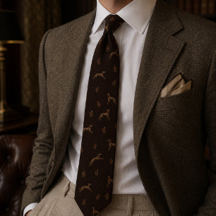 Old Money Greyhound Whippet Herringbone Tweed Neck Tie