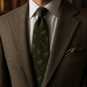 Old Money Hunting Dog Sporting Gun Herringbone Neck Tie