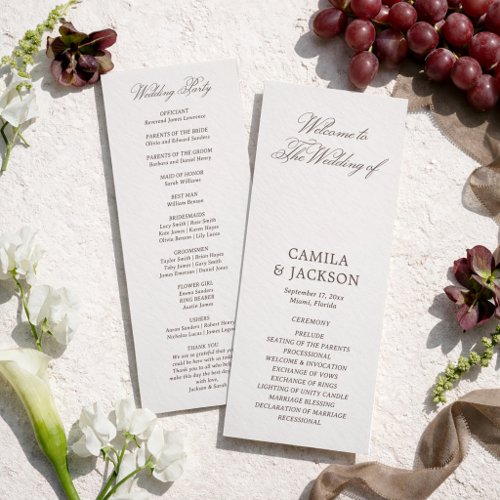 Old Money Ivory and Brown Wedding Flat Program