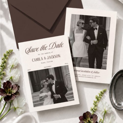 Old Money Ivory and Brown Wedding Save the Date Invitation