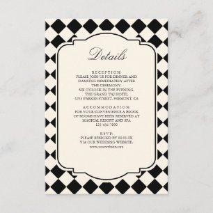 Old Money Ivory Black Checkered Wedding Details Enclosure Card