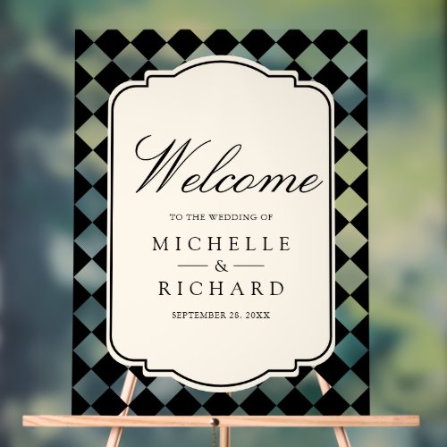 Old Money Ivory Black Checkered Wedding Welcome Acrylic Sign