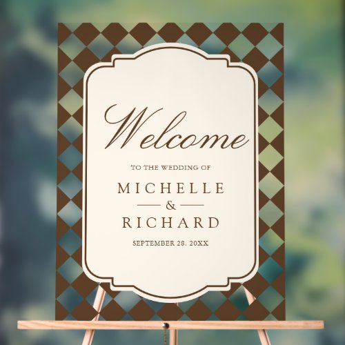 Old Money Ivory Brown Checkered Wedding Welcome Acrylic Sign