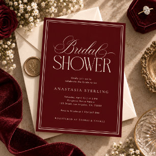 Old Money Ivory & Burgundy Bridal Shower Invitation