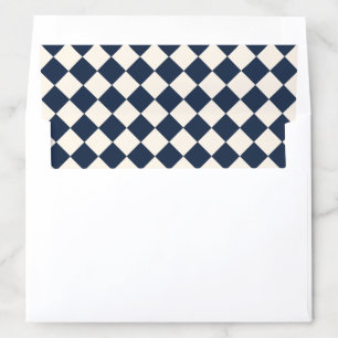 Old Money Ivory Navy Blue Checkered Wedding Envelope Liner