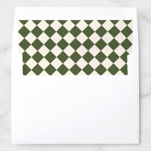 Old Money Ivory Olive Green Checkered Wedding Envelope Liner
