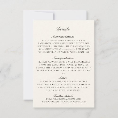 Old Money Ivory Wedding Details Card