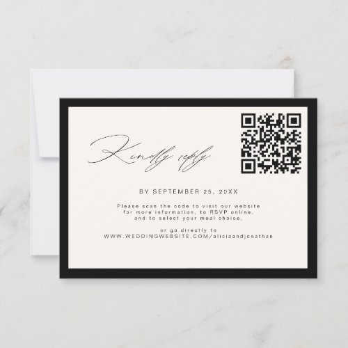 Old money kindly reply script ivory wedding QR RSVP Card