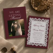 Old Money Lace Doily Burgundy Wedding Photo