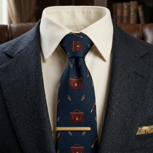 Old Money Leather Briefcase Fountain Pen Navy Neck Tie