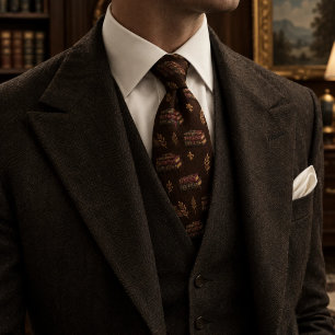 Old Money Leather Library Book Stack Espresso Neck Tie