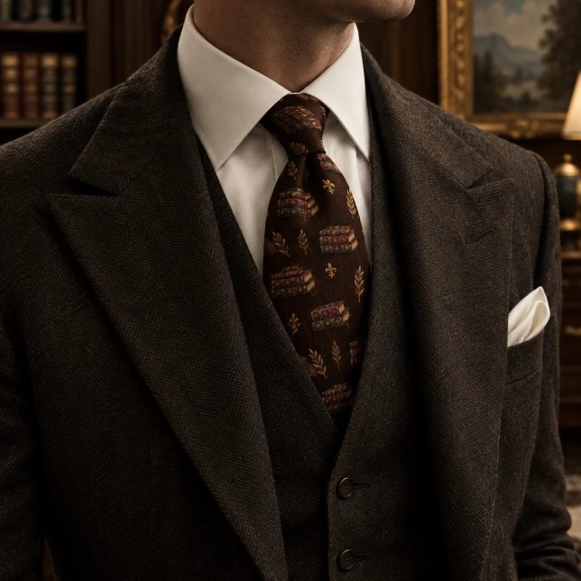 Old Money Leather Library Book Stack Espresso Neck Tie (Creator Uploaded)
