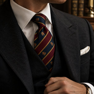 Old Money Lion Crest Regimental Stripe Neck Tie