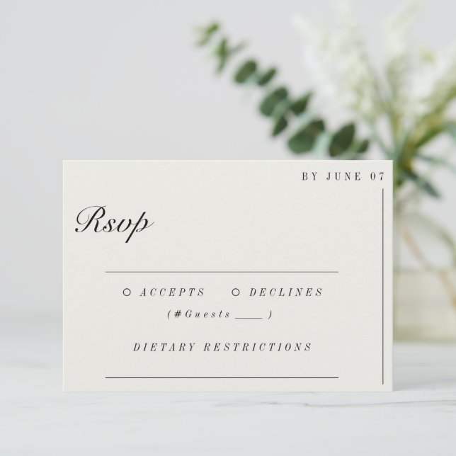 Old Money Minimalist Ecru White Wedding RSVP (Standing Front)