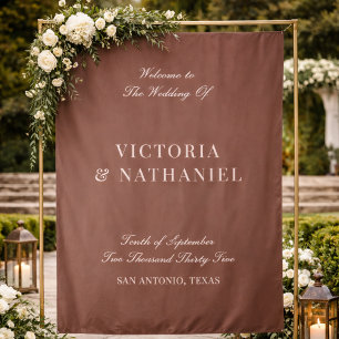 Old Money Mocha Brown Fabric Wedding Welcome Sign Tapestry