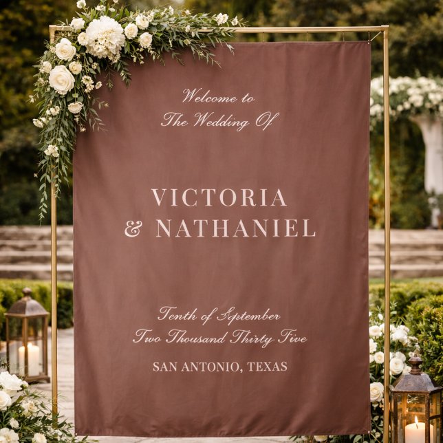 Old Money Mocha Brown Fabric Wedding Welcome Sign Tapestry (Creator Uploaded)