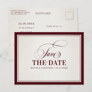 Old Money Modern Burgundy Luxury Save the date Postcard