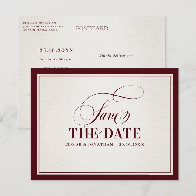 Old Money Modern Burgundy Luxury Save the date     Postcard (Front/Back)