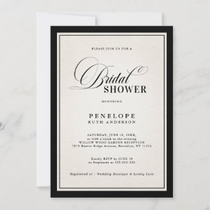 Old Money Modern Formal Black chic Bridal Shower  Invitation