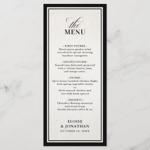 Old Money Modern Formal Black Luxury Wedding Menu
