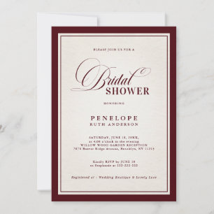 Old Money Modern Formal Burgundy Bridal Shower Invitation