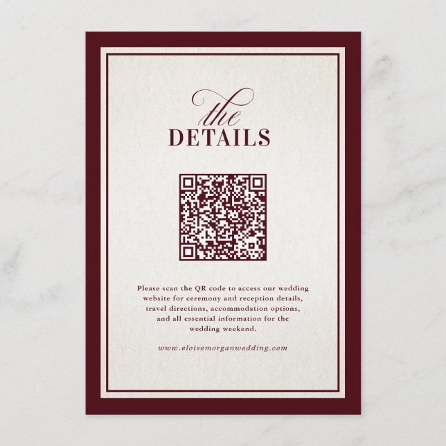 Old Money Modern Formal Burgundy Luxury Wedding Enclosure Card (Front)